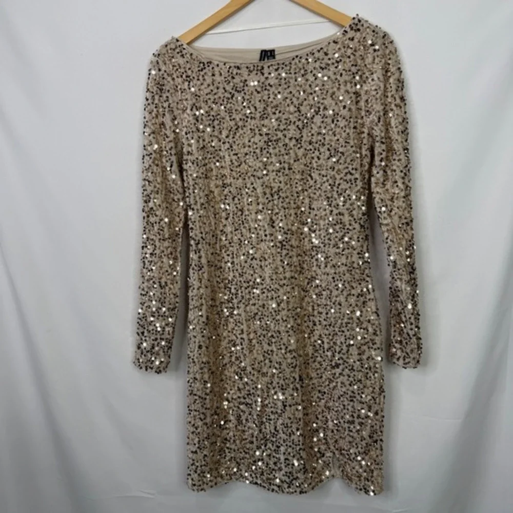 Vero Moda Vmbella LS Short Sequin Dress Champagne‎ Gold Womens Medium NWT